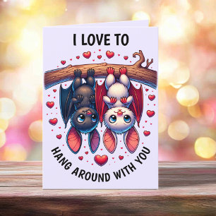 Tarjeta Festiva Lindo Murciélago de San Valentín Me Encanta Pasar