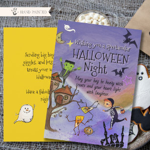 Tarjeta Festiva Lindo niño esqueleto y caprichoso Halloween de Fra