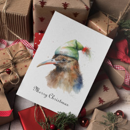 Tarjeta Festiva Lindo pájaro Kiwi con sombrero de duende de Navida