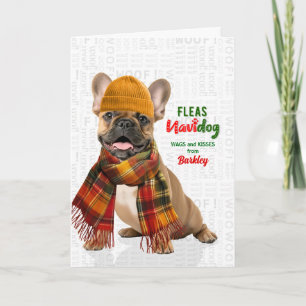 Tarjeta Festiva Lindo perrito francés Navidog divertido con pulgas