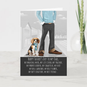 Tarjeta Festiva Lindo perro Beagle y papá divertido Día del Padre