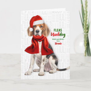 Tarjeta Festiva Lindo perro Bernie divertidas pulgas Navidog con n