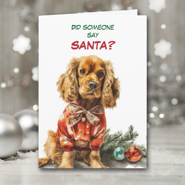 Tarjeta Festiva Lindo perro Cocker Spaniel busca a Santa (Subido por el creador)
