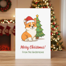 Lindo perro Corgi con sombrero rojo con árbol de N