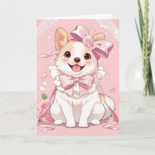 Tarjeta Festiva Lindo perro de anime rosa