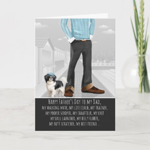 Tarjeta Festiva Lindo perro japonés Chin y papá divertido Día del 