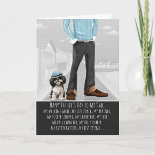 Tarjeta Festiva Lindo perro Shih Tuz y papá divertido Día del Padr