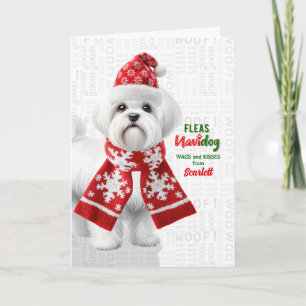 Tarjeta Festiva Lindo perro Shih Tzu divertidas pulgas Navidog con