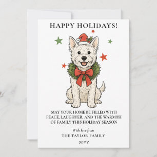 Tarjeta Festiva Lindo perro Terrier Blanco Westie con lazo rojo y 