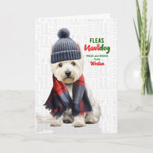 Tarjeta Festiva Lindo perro Westie Divertidas pulgas Navidog con n