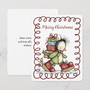 Tarjeta Festiva Lindo Pingüino Cargando una Carga de Regalos de Na