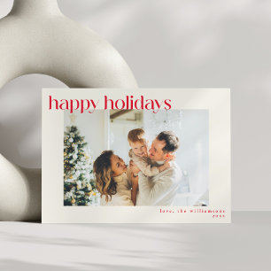 Tarjeta Festiva Lindo Simple Rojo Felices Fiestas Moderno Foto Per