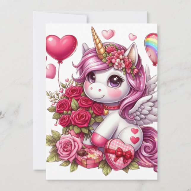 Tarjeta Festiva Lindo unicornio del día de San Valentín (Anverso)