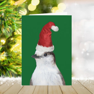 Tarjeta Festiva Lindo Whiskey Jack con sombrero de Santa