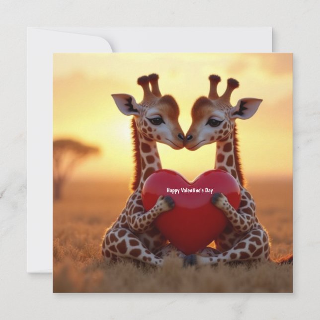 Tarjeta Festiva Lindos Girafas para el Día de San Valentín  (Anverso)
