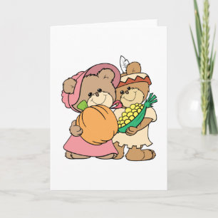 Tarjeta Festiva lindos peregrinos y osos de peluche indios