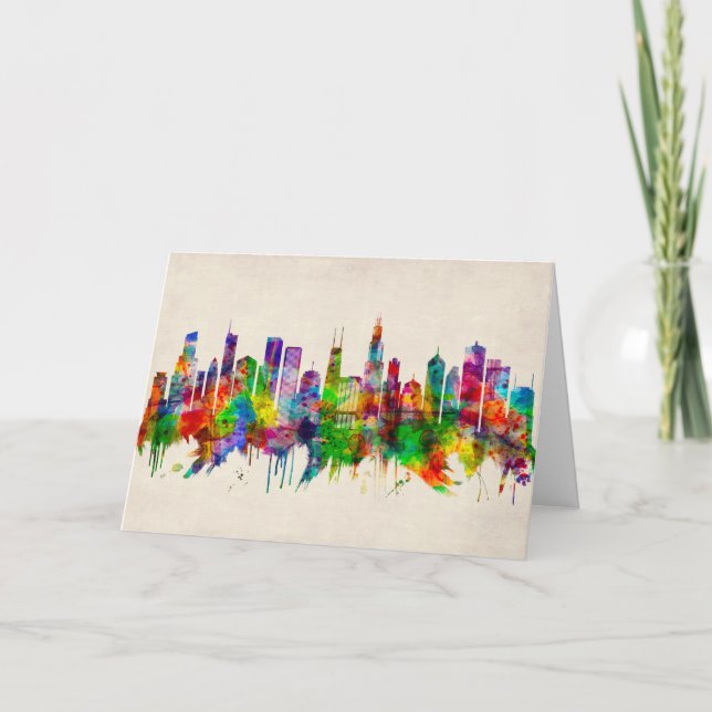 Tarjeta Festiva Línea aérea de Chicago Illinois (Anverso)