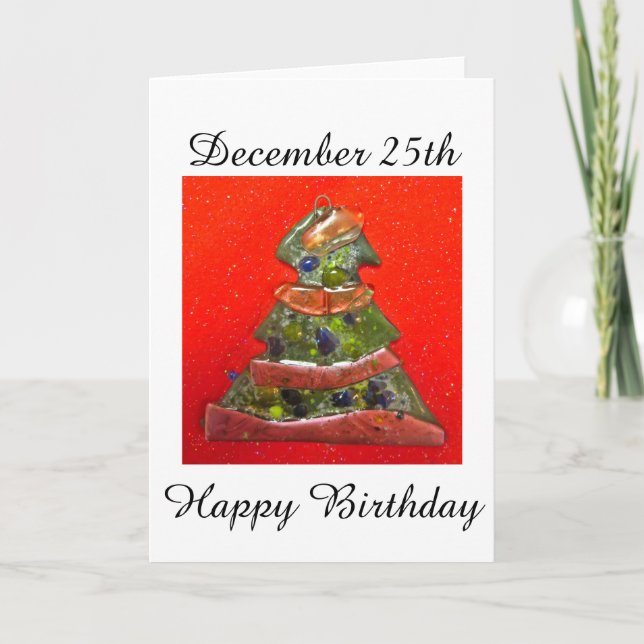 Tarjeta Festiva Líneas de árbol de cumpleaños de navidades (Anverso)