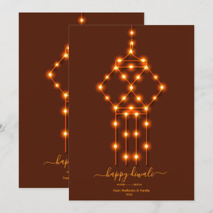 Tarjeta Festiva Linterna brillante de Diwali con luces decorativas