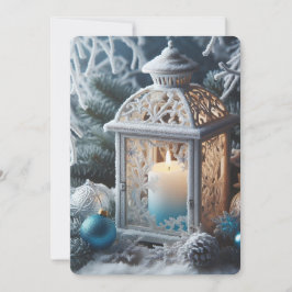 Tarjeta Festiva Linterna de escarcha blanca y azul de invierno
