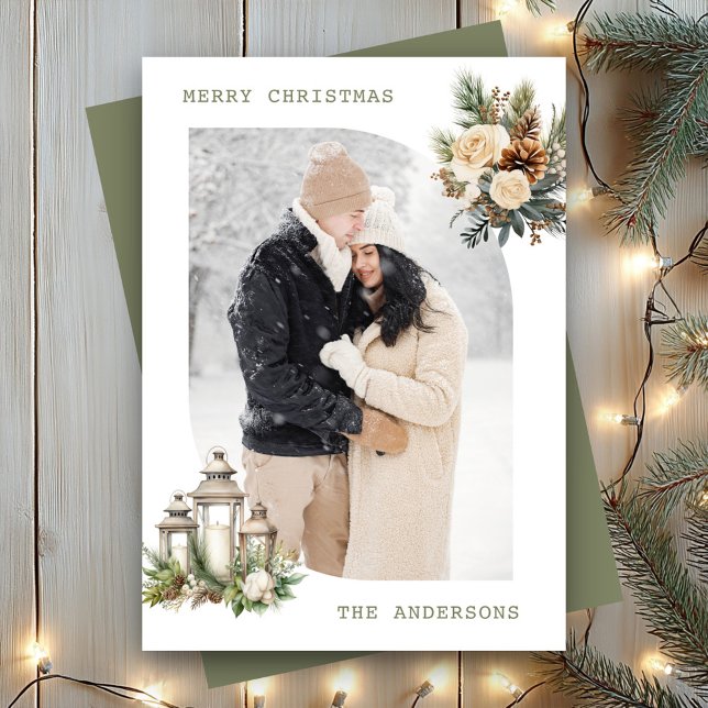 Tarjeta Festiva Linterna de velas florales de invierno Foto Feliz  (Subido por el creador)