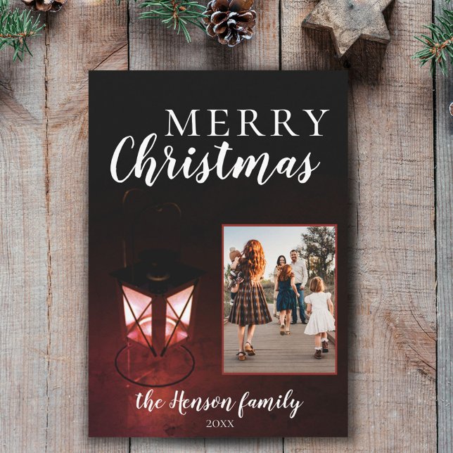 Tarjeta Festiva Linterna festiva en foto familiar de Navidades osc (Subido por el creador)