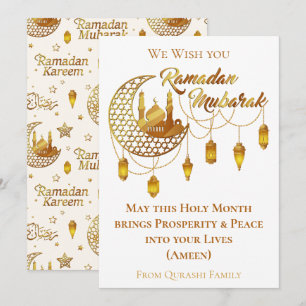 Tarjeta Festiva Linternas de mezquita elegantes de oro Ramadan Mub