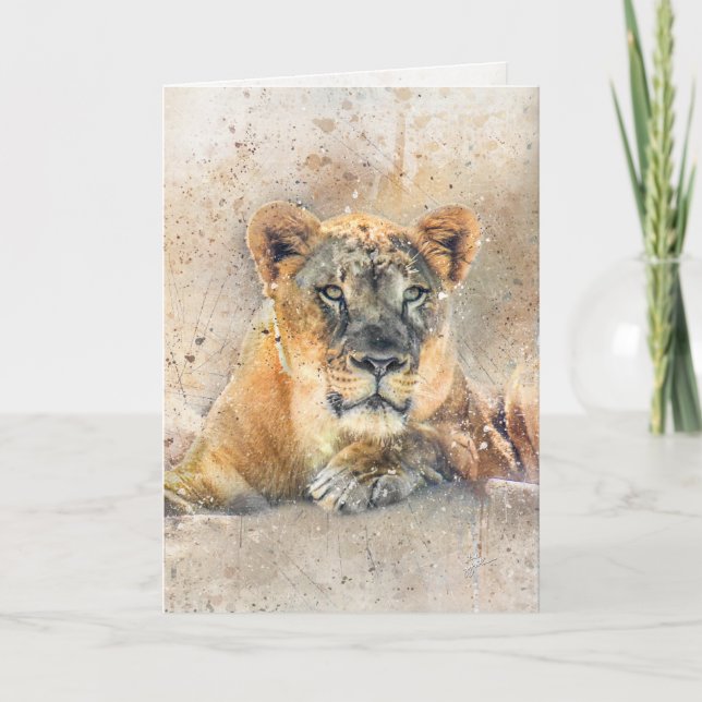 Tarjeta Festiva Lioness Jungle Safari Artwork All Occasion Blank (Anverso)