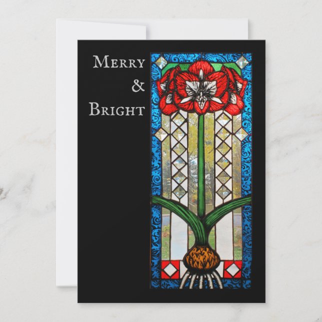 Tarjeta Festiva Lirio amaryllis de vidrio pintado navideño (Anverso)