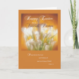 Tarjeta Festiva Lirios de pascua felices del pastor con la cruz