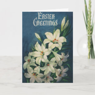Tarjeta Festiva Lirios de Pascua Flores, Pascua Religiosa Vintage