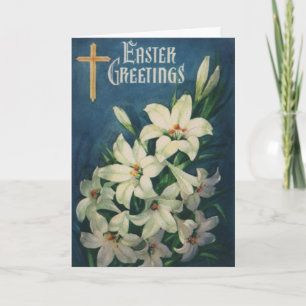 Tarjeta Festiva Lirios de Pascua, Pascua Religiosa Vintage
