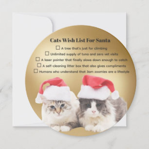 Tarjeta Festiva Lista de deseos de gatos divertidos para la tarjet
