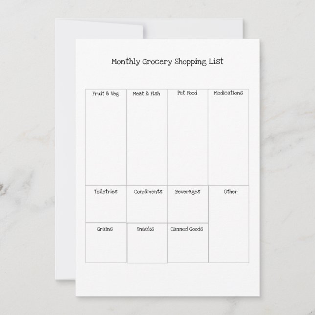 Tarjeta Festiva Lista mensual de compras de comestibles (Anverso)