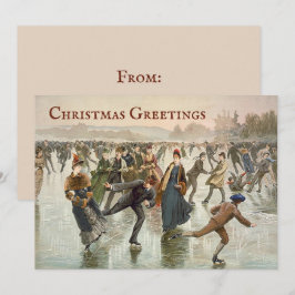 Tarjeta Festiva Litografía de época de los Navidades de los patina