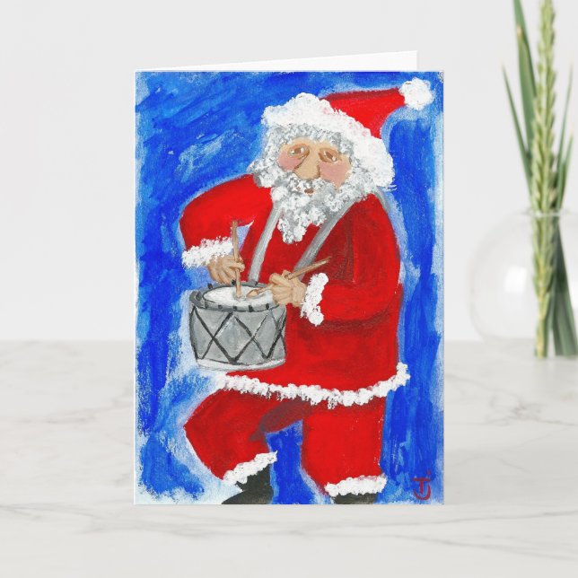 Tarjeta Festiva Little Drummer Santa (Anverso)