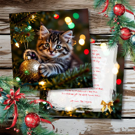 Tarjeta Festiva Little Kitten on Christmas Tree Personalized