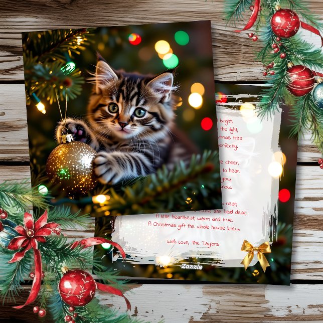 Tarjeta Festiva Little Kitten on Christmas Tree Personalized (Subido por el creador)