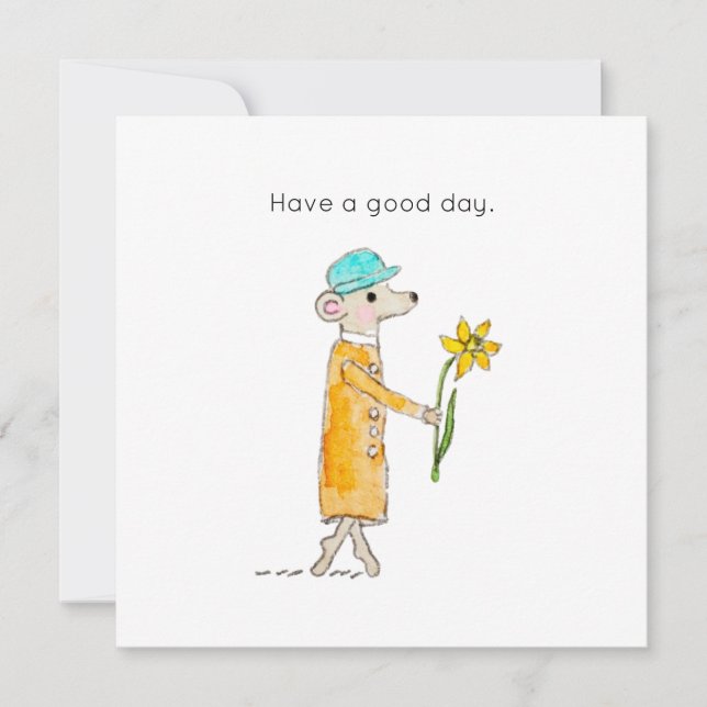 Tarjeta Festiva Little Mouse With Daffodil (Anverso)