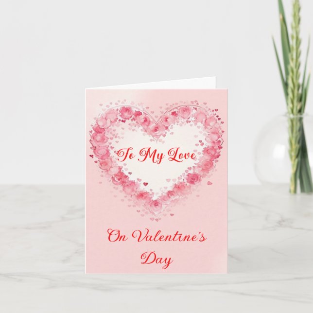 Tarjeta Festiva Little Pink Hearts and Flowers Valentine (Anverso)