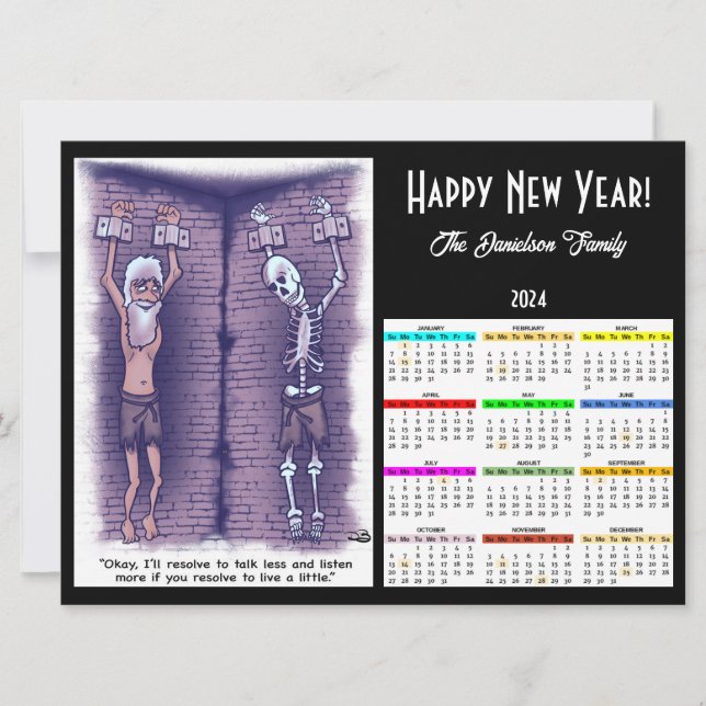 Tarjeta Festiva Live A Little New Years Holiday Calendar Card (Anverso)
