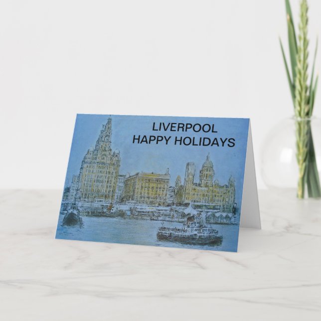 Tarjeta Festiva Liverpool buenas fiestas por Colin Carr-Nall (Anverso)