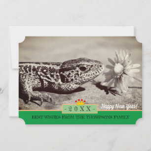 Tarjeta Festiva ¡Lizard con Daisy y y Feliz Año Nuevo! Tarjeta/flo