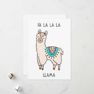 Tarjeta Festiva llama alpaca de dibujos animados sonriendo feliz d