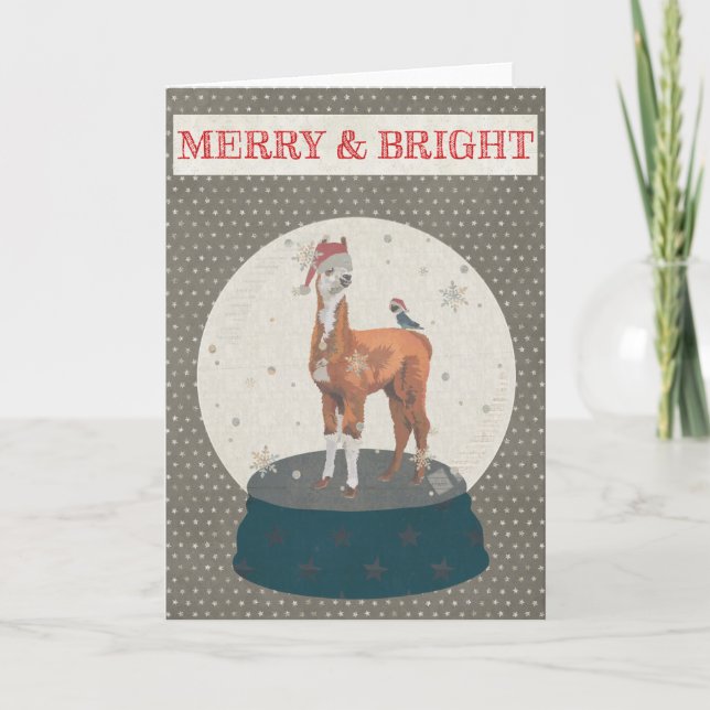 Tarjeta Festiva LLAMA & BIRD SNOWGLOBE FERRY & BRIGHT Card (Anverso)