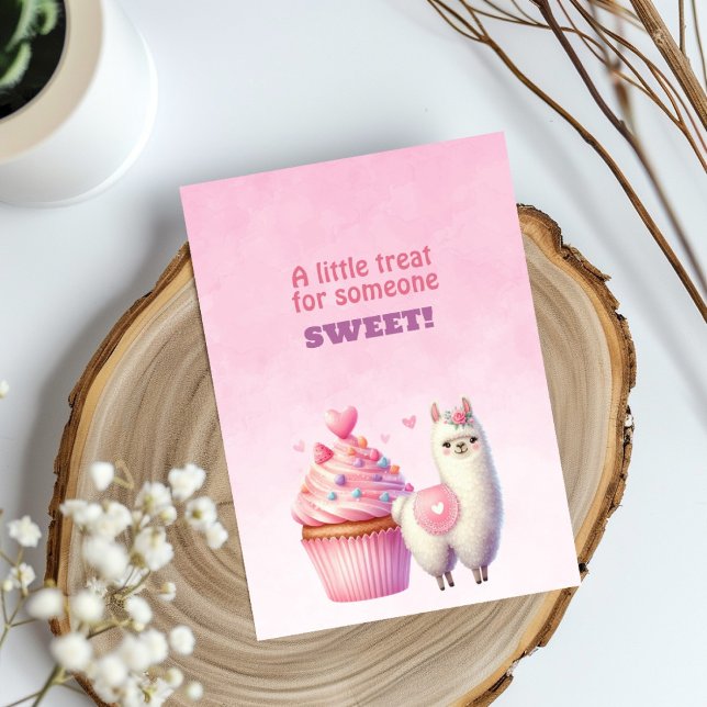 Tarjeta Festiva Llama Blanca Gran Cupcake Rosa de San Valentín Dul (Subido por el creador)