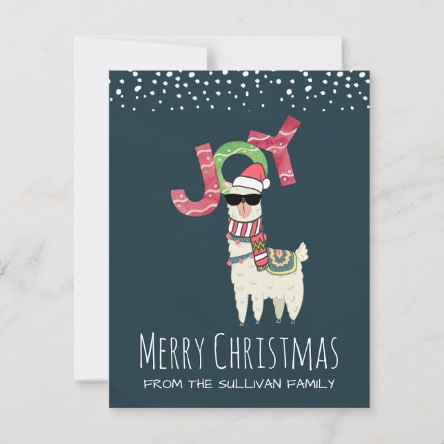 Tarjeta Festiva Llama con Navidades de Santa Hat y gafas de sol (Anverso)