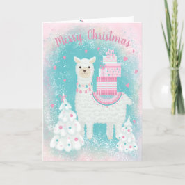 Tarjeta Festiva Llama cuta con regalos de Navidades