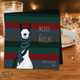 Tarjeta Festiva Llama “Merry + Bright” Loco Adorable