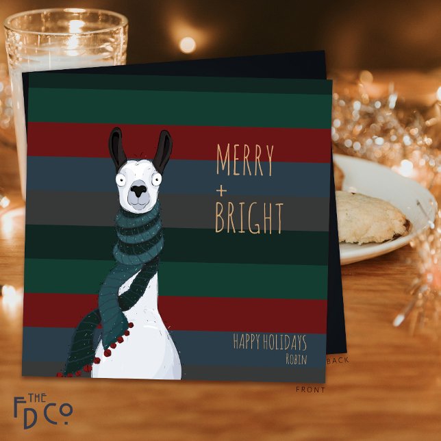 Tarjeta Festiva Llama “Merry + Bright” Loco Lindo (Subido por el creador)